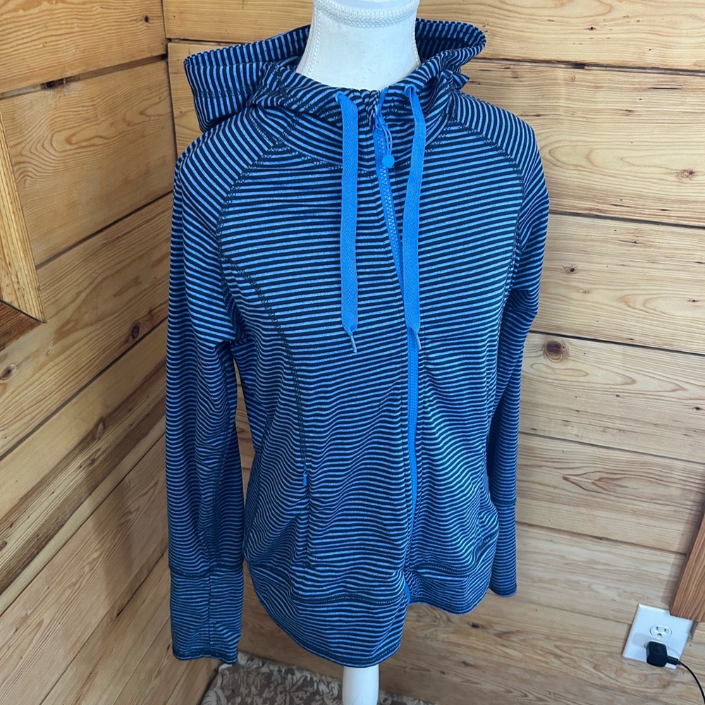 Navy Striped Women's Size Large Hoodie Jacket Shambhala Music Festival Streetwea - Picture 3 of 7